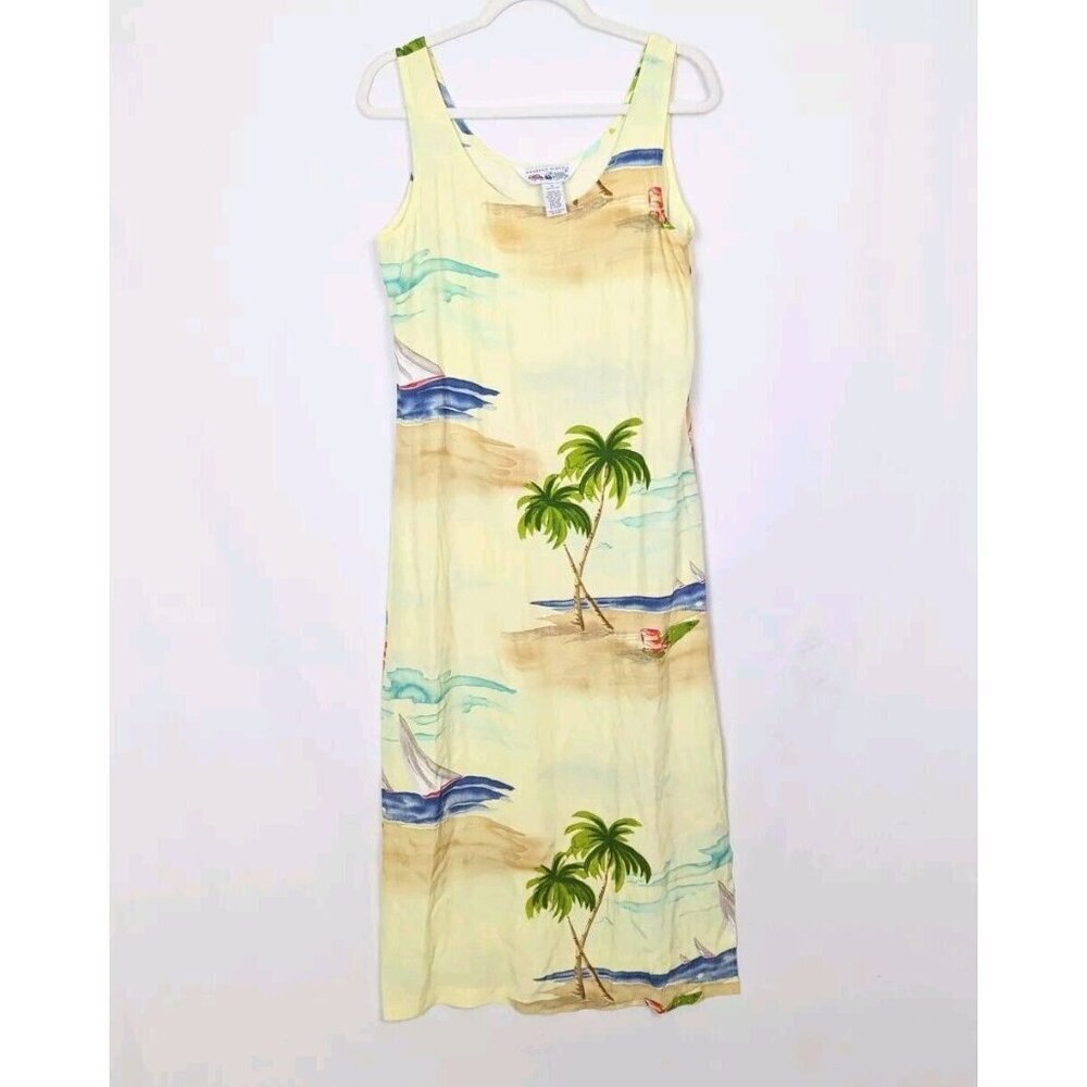 Vintage 90s Weekend Traffic Slip Maxi Dress M Island Scenic Novelty Print